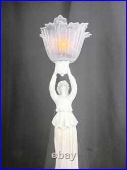 Art Deco Resin Lady Woman Holding Glass Frosted Flame Shade Accent table Lamp