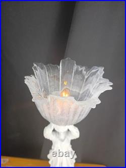 Art Deco Resin Lady Woman Holding Glass Frosted Flame Shade Accent table Lamp
