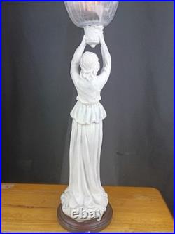Art Deco Resin Lady Woman Holding Glass Frosted Flame Shade Accent table Lamp