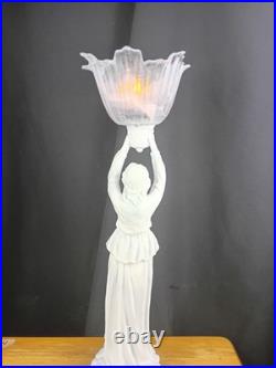 Art Deco Resin Lady Woman Holding Glass Frosted Flame Shade Accent table Lamp