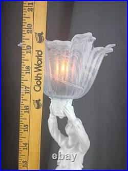 Art Deco Resin Lady Woman Holding Glass Frosted Flame Shade Accent table Lamp
