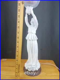 Art Deco Resin Lady Woman Holding Glass Frosted Flame Shade Accent table Lamp