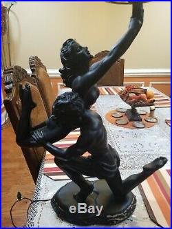 Art Deco Resin Large Nude Woman And Man Dancing Holding Globe Ball Table Lamp