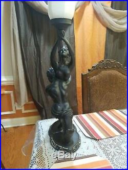 Art Deco Resin Large Nude Woman And Man Dancing Holding Globe Ball Table Lamp