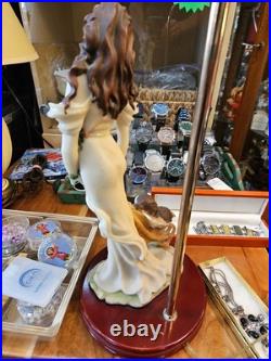 Art Deco Resin Table Lamp Lady With Flowers Puppy No Shade Armani Style