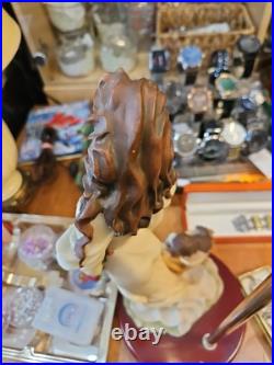 Art Deco Resin Table Lamp Lady With Flowers Puppy No Shade Armani Style