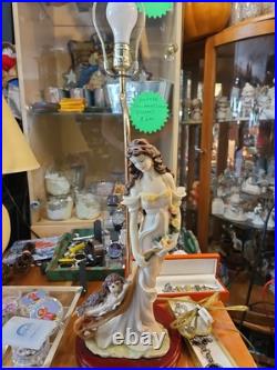 Art Deco Resin Table Lamp Lady With Flowers Puppy No Shade Armani Style