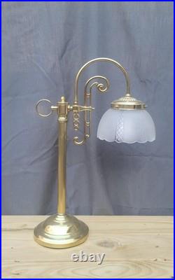 Art Deco Revival 1980s Vintage Gold Gooseneck Lamp with Glass Shade Table Lamp