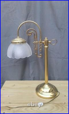 Art Deco Revival 1980s Vintage Gold Gooseneck Lamp with Glass Shade Table Lamp