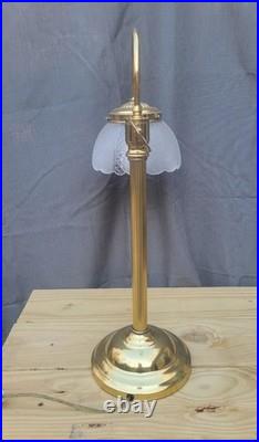Art Deco Revival 1980s Vintage Gold Gooseneck Lamp with Glass Shade Table Lamp
