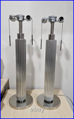 Art Deco Revival Extruded Aluminum Chrome Base Table Lamps Set No Shades Works