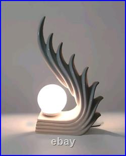 Art Deco Revival Huge Cascading Wing Flame Lamp White Ceramic Limelight Rare