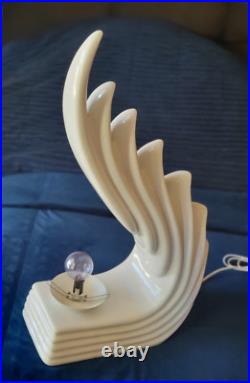 Art Deco Revival Huge Cascading Wing Flame Lamp White Ceramic Limelight Rare