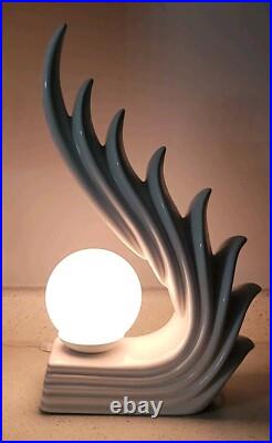 Art Deco Revival Huge Cascading Wing Flame Lamp White Ceramic Limelight Rare