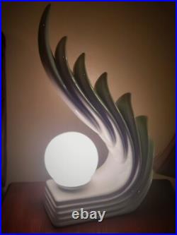 Art Deco Revival Huge Cascading Wing Flame Lamp White Ceramic Limelight Rare