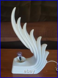 Art Deco Revival Huge Cascading Wing Flame Lamp White Ceramic Limelight Rare