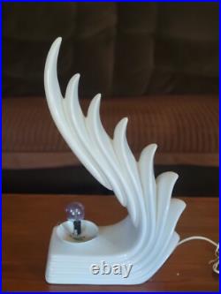 Art Deco Revival Huge Cascading Wing Flame Lamp White Ceramic Limelight Rare