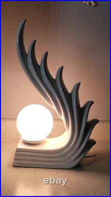 Art Deco Revival Huge Cascading Wing Flame Lamp White Ceramic Limelight Rare