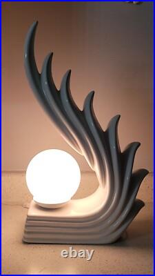 Art Deco Revival Huge Cascading Wing Flame Lamp White Ceramic Limelight Rare