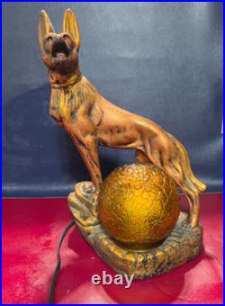 Art Deco Rin Tin Tin German Shepherd Dog Lamp AMBER BRAIN LAMP GLOBE SHADE BALL