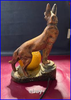 Art Deco Rin Tin Tin German Shepherd Dog Lamp AMBER BRAIN LAMP GLOBE SHADE BALL
