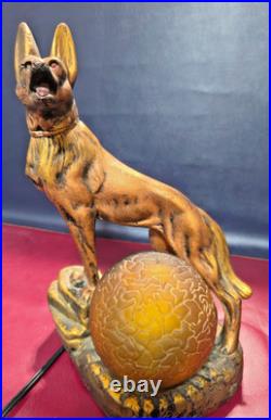 Art Deco Rin Tin Tin German Shepherd Dog Lamp AMBER BRAIN LAMP GLOBE SHADE BALL