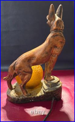 Art Deco Rin Tin Tin German Shepherd Dog Lamp AMBER BRAIN LAMP GLOBE SHADE BALL