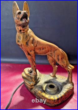 Art Deco Rin Tin Tin German Shepherd Dog Lamp AMBER BRAIN LAMP GLOBE SHADE BALL