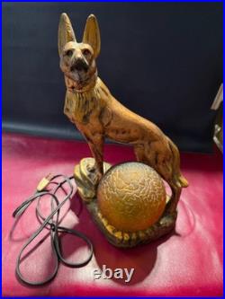 Art Deco Rin Tin Tin German Shepherd Dog Lamp AMBER BRAIN LAMP GLOBE SHADE BALL
