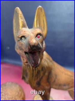 Art Deco Rin Tin Tin German Shepherd Dog Lamp AMBER BRAIN LAMP GLOBE SHADE BALL