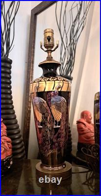Art Deco Rosenthal Pickard Limoges Iridescent Peacock Hand Painted Table Lamp