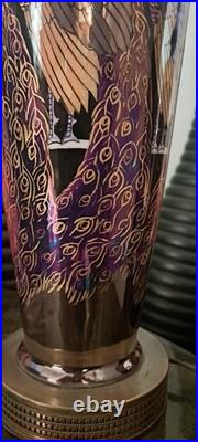 Art Deco Rosenthal Pickard Limoges Iridescent Peacock Hand Painted Table Lamp
