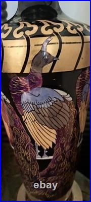 Art Deco Rosenthal Pickard Limoges Iridescent Peacock Hand Painted Table Lamp