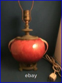 Art Deco Roseville Pottery Orian Spherical Lamp #274-6 Berry Turquoise Handles