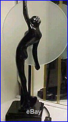 Art Deco Sarsaparilla Frankart Modernistic Nude Lady Metal Lamp With Glassdisc