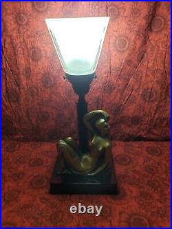 Art Deco Sarsaparilla Nude Figural Lamp with Geometric Shade