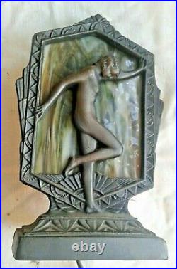 Art Deco Sarsaparilla Style nude nymph flapper girl boudoir metal lamp with slag