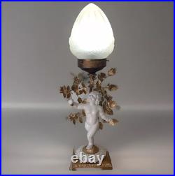 Art Deco Satin Glass PuttoWhite Antique Ceramic Globe Lamp