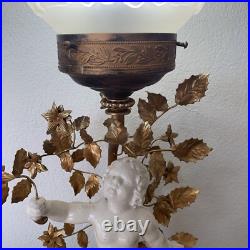 Art Deco Satin Glass PuttoWhite Antique Ceramic Globe Lamp