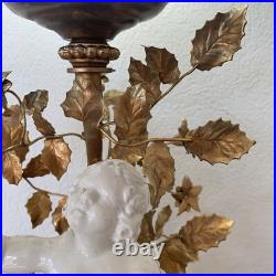 Art Deco Satin Glass PuttoWhite Antique Ceramic Globe Lamp