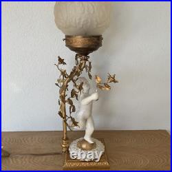 Art Deco Satin Glass PuttoWhite Antique Ceramic Globe Lamp