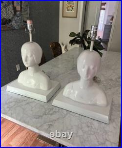 Art Deco Sculptural Style Swimmer's Bust Table Lamps a pair