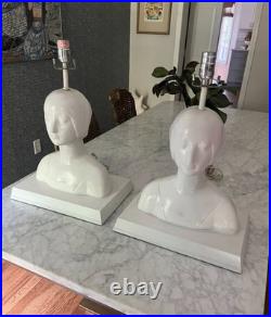 Art Deco Sculptural Style Swimmer's Bust Table Lamps a pair