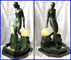 Art Deco Sculpture-Lamp-by Pierre Le Faguays Lady at the Fountain