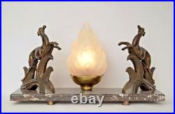 Art Deco Sculptures Lamp Table Lamp Golden Deers Stag 1930 Light