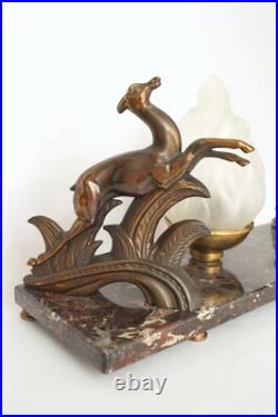 Art Deco Sculptures Lamp Table Lamp Golden Deers Stag 1930 Light