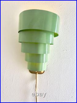 Art Deco Seafoam Green Tiered Wall Sconce Vintage Tin & Bakelite Light 1930s