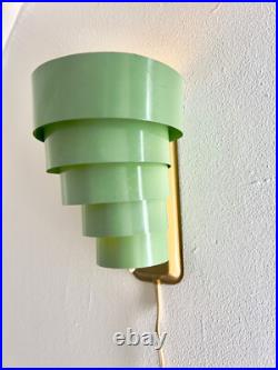 Art Deco Seafoam Green Tiered Wall Sconce Vintage Tin & Bakelite Light 1930s