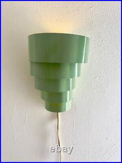Art Deco Seafoam Green Tiered Wall Sconce Vintage Tin & Bakelite Light 1930s