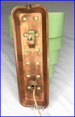 Art Deco Seafoam Green Tiered Wall Sconce Vintage Tin & Bakelite Light 1930s